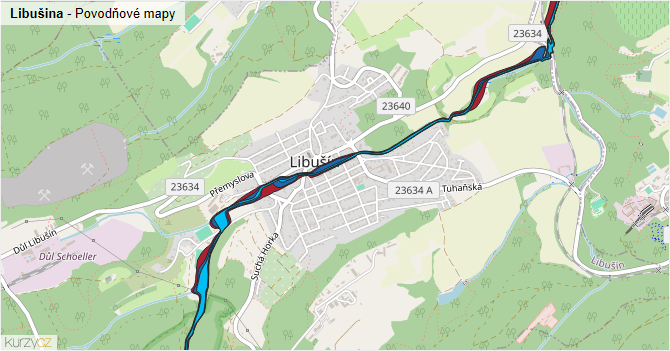 Libušina - záplavové mapy stoleté vody
