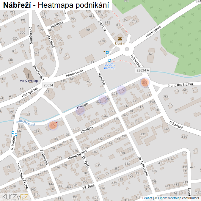 Mapa Nábřeží - Firmy v ulici.