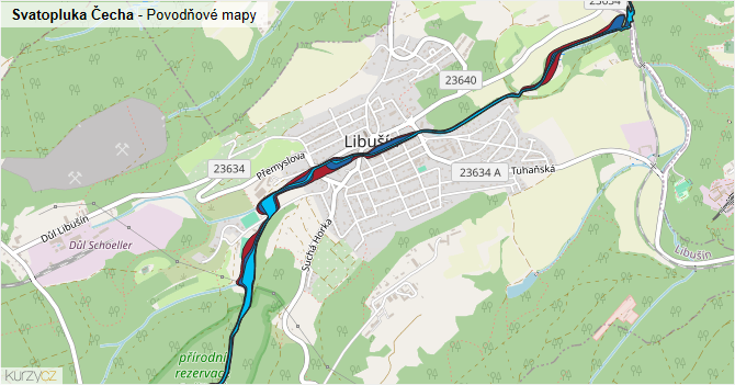 Svatopluka Čecha - záplavové mapy stoleté vody