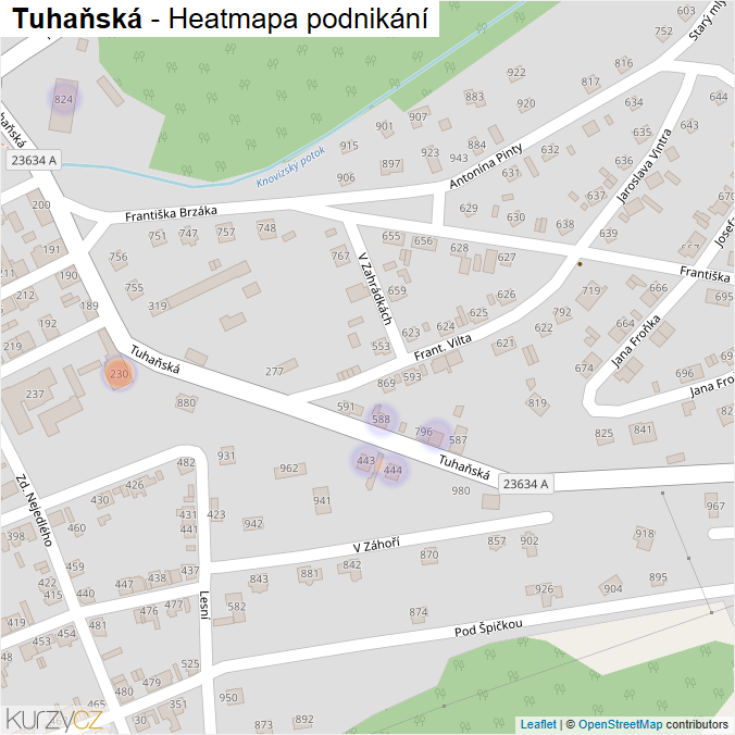 Mapa Tuhaňská - Firmy v ulici.