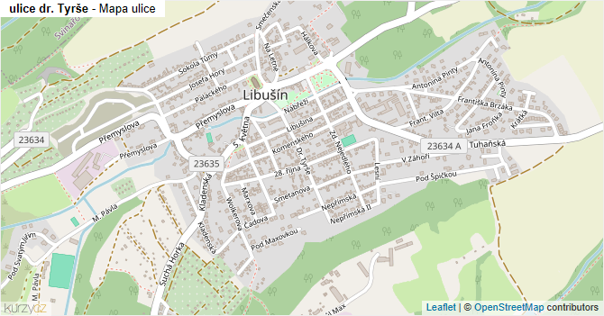 ulice dr. Tyrše - mapa ulice