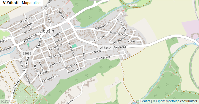 V Záhoří - mapa ulice