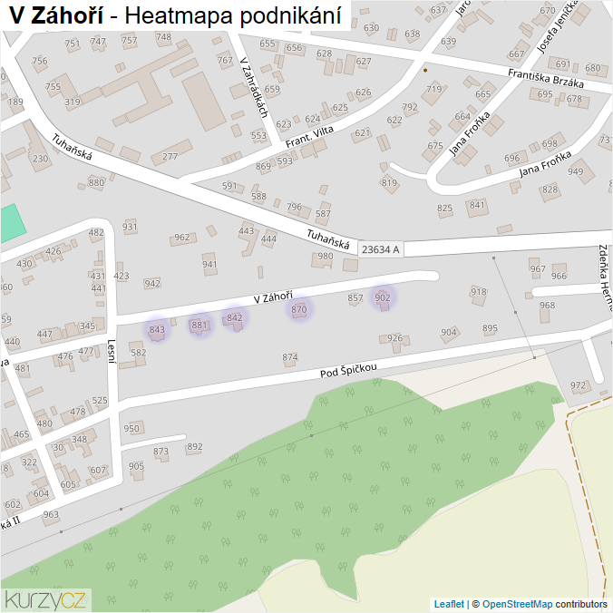 Mapa V Záhoří - Firmy v ulici.