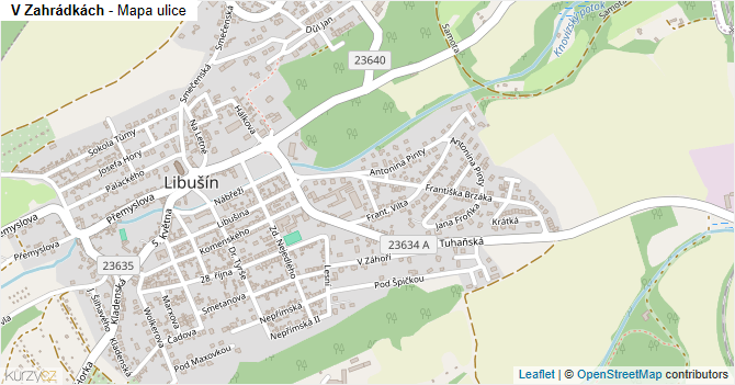 V Zahrádkách - mapa ulice