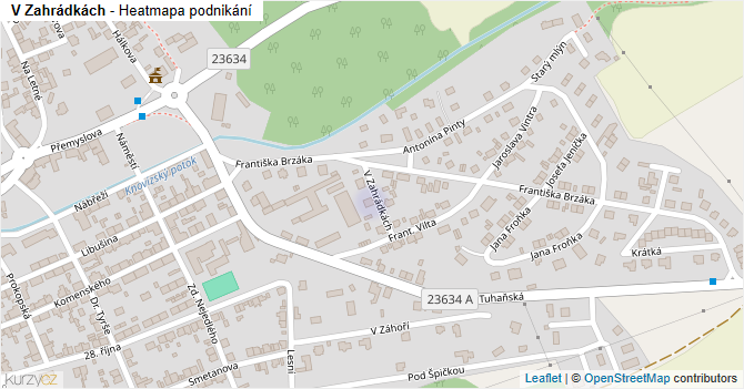 V Zahrádkách - mapa podnikání