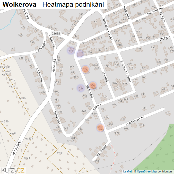 Mapa Wolkerova - Firmy v ulici.