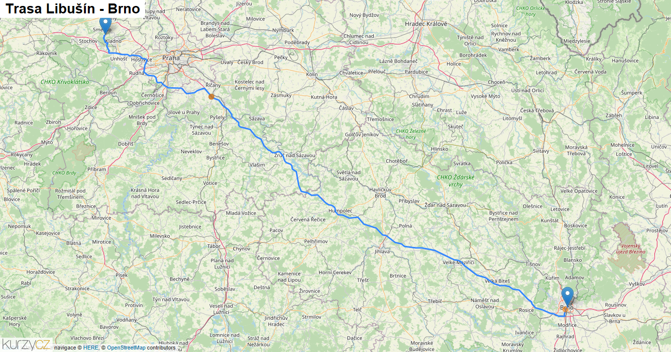 Libušín-Brno, mapa trasy