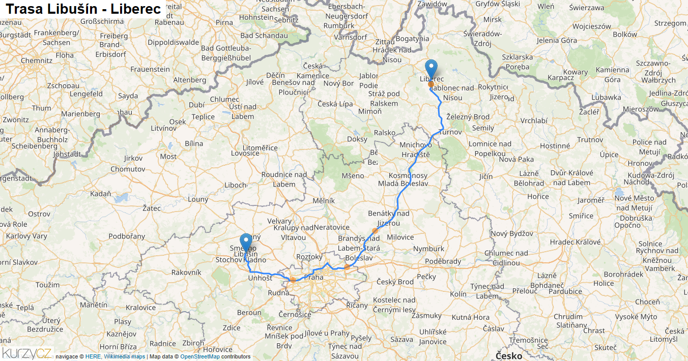 Libušín-Liberec, mapa trasy