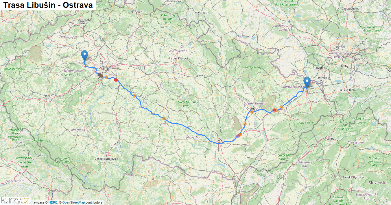 Libušín-Ostrava, mapa trasy