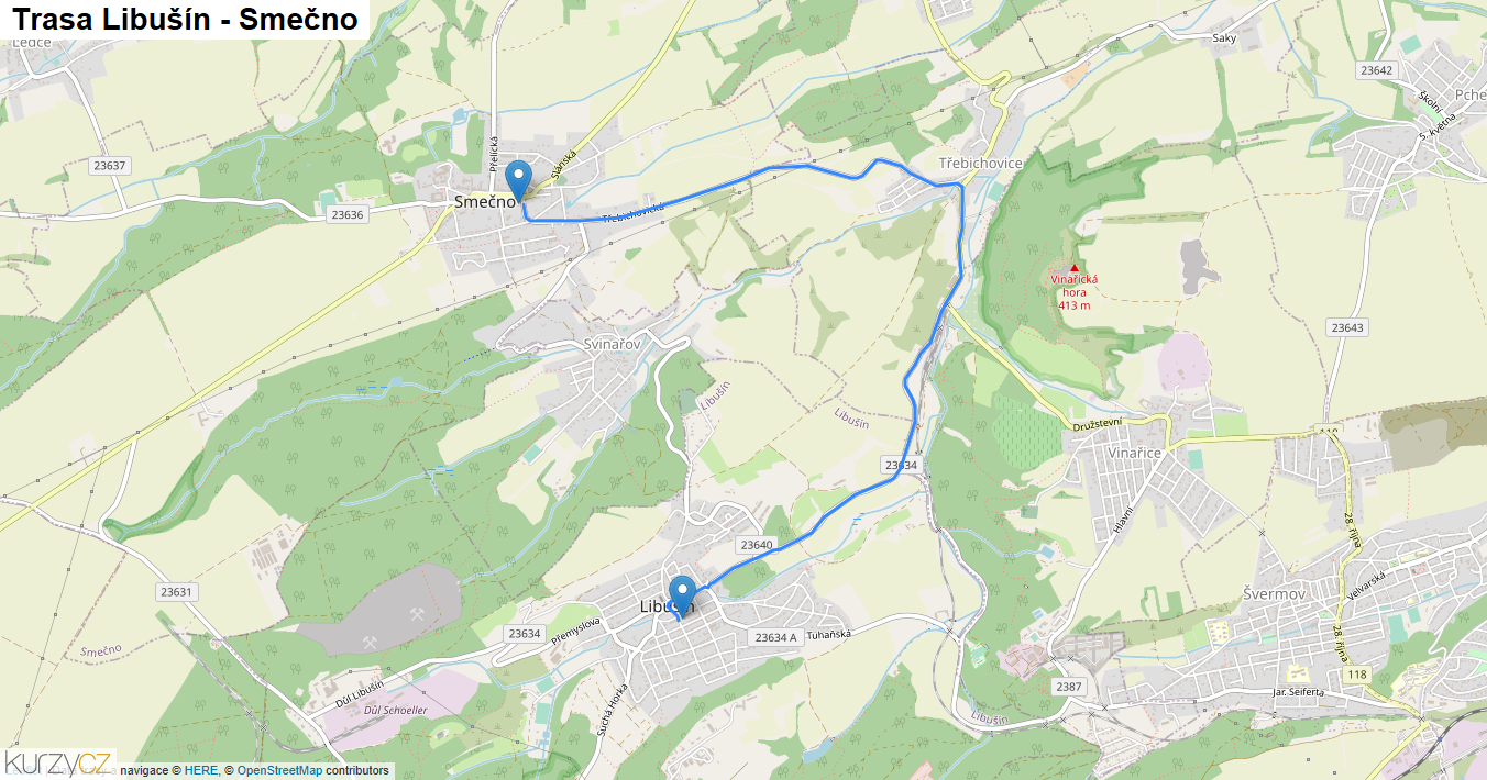 Libušín-Smečno, mapa trasy