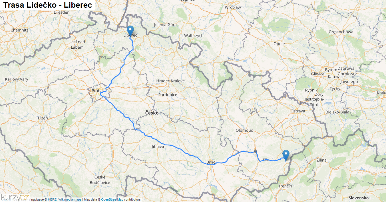 Lidečko-Liberec, mapa trasy
