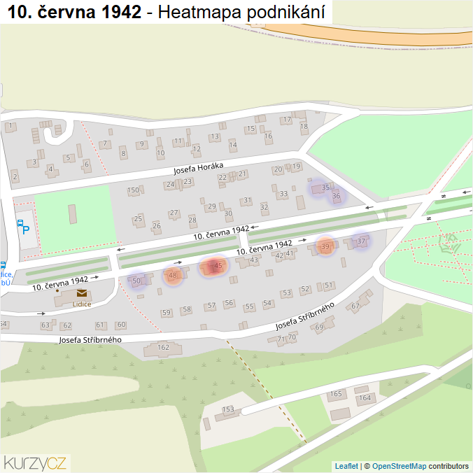 Mapa 10. června 1942 - Firmy v ulici.