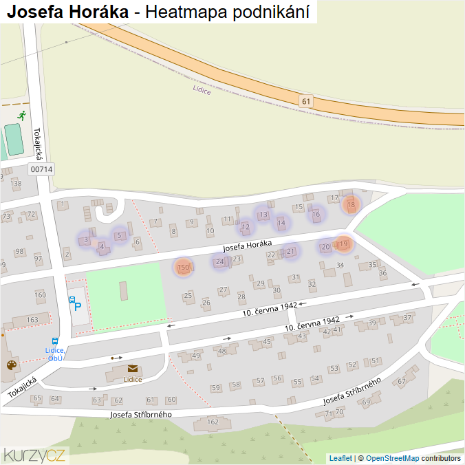 Mapa Josefa Horáka - Firmy v ulici.
