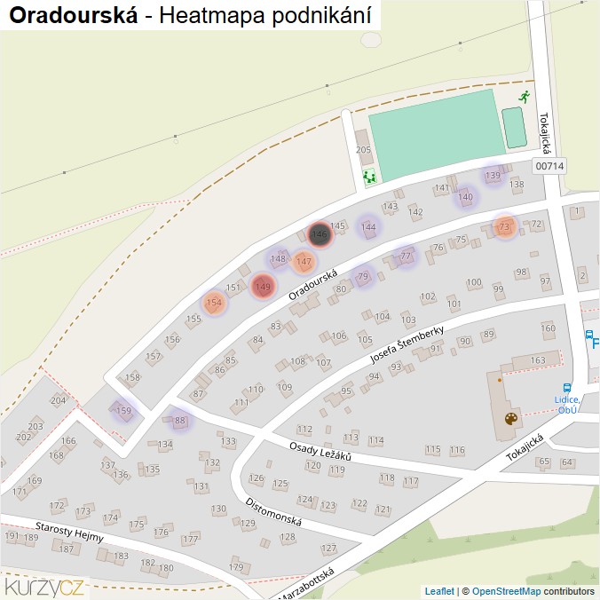 Mapa Oradourská - Firmy v ulici.