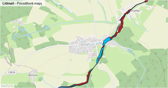 Lidmaň - záplavové mapy stoleté vody