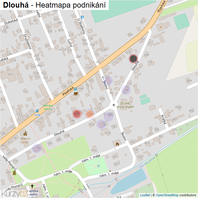 Mapa Dlouhá - Firmy v ulici.