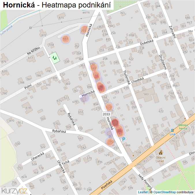 Mapa Hornická - Firmy v ulici.