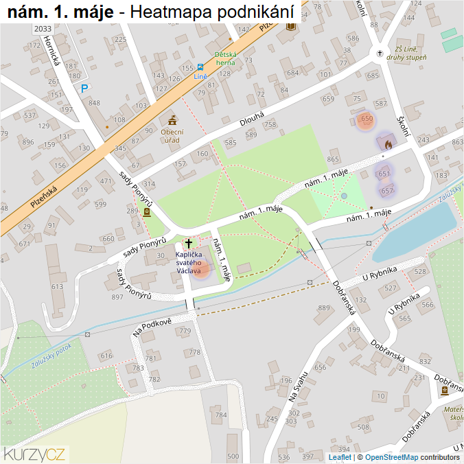 Mapa nám. 1. máje - Firmy v ulici.