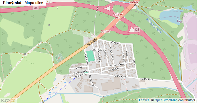 Pionýrská - mapa ulice