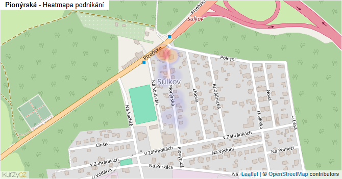 Pionýrská - mapa podnikání