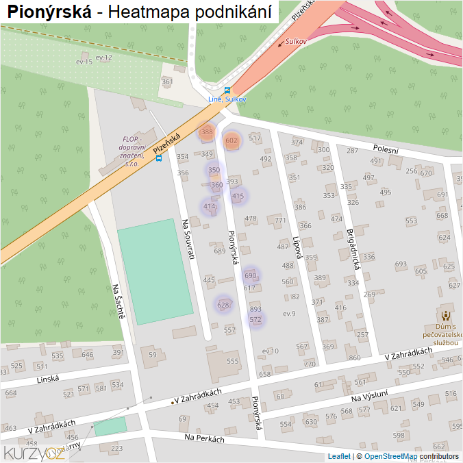 Mapa Pionýrská - Firmy v ulici.