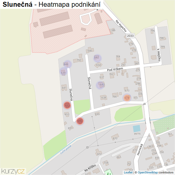 Mapa Slunečná - Firmy v ulici.