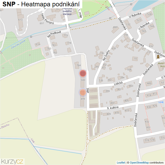 Mapa SNP - Firmy v ulici.