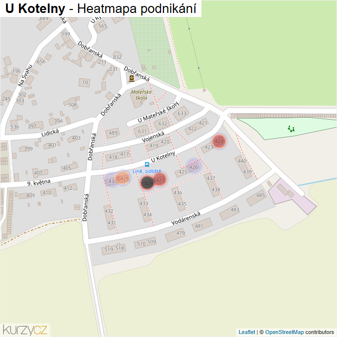 Mapa U Kotelny - Firmy v ulici.