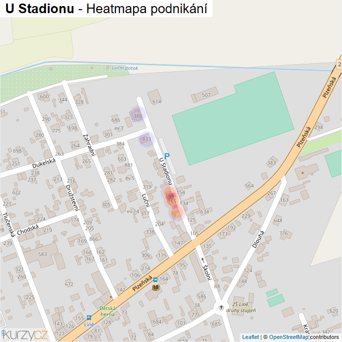 Mapa U Stadionu - Firmy v ulici.