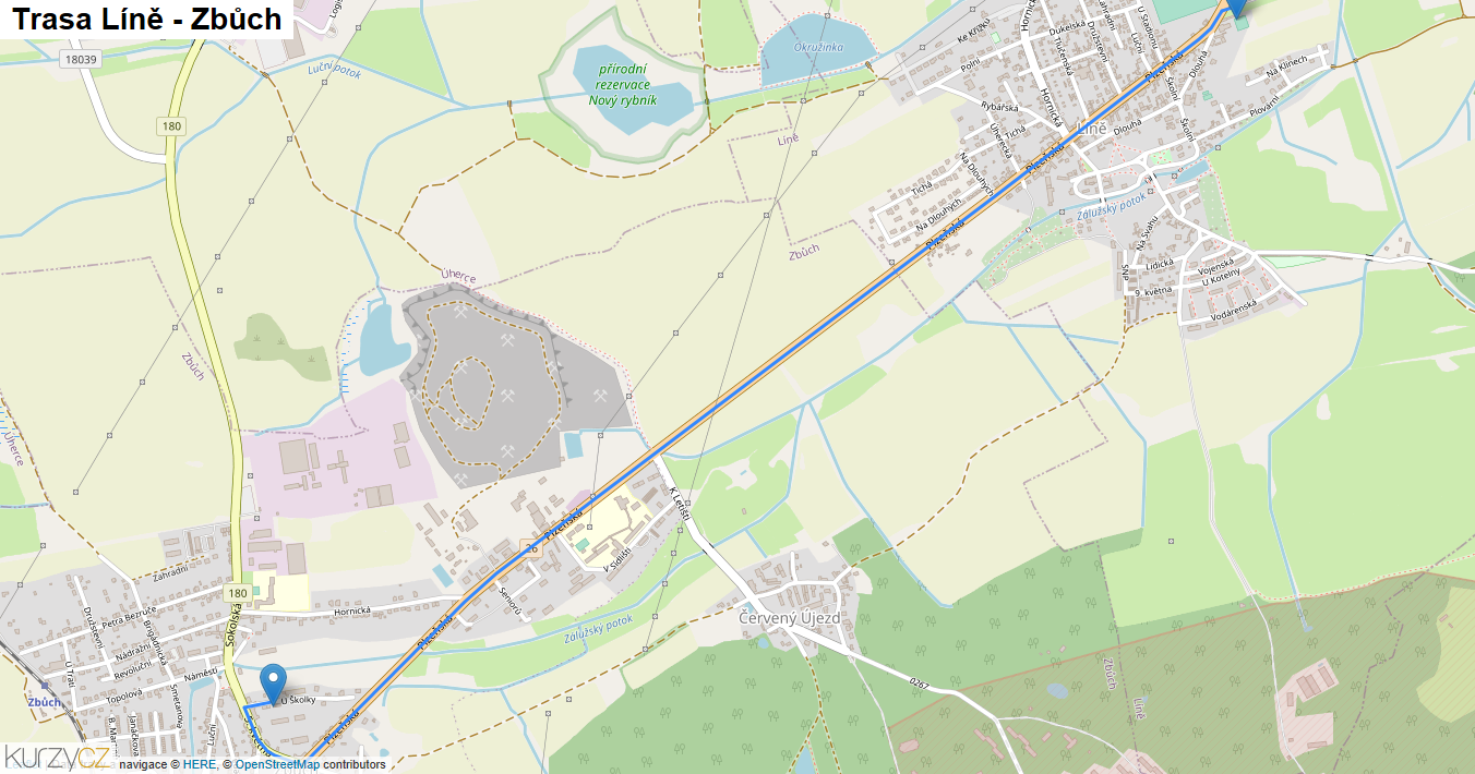 Líně-Zbůch, mapa trasy