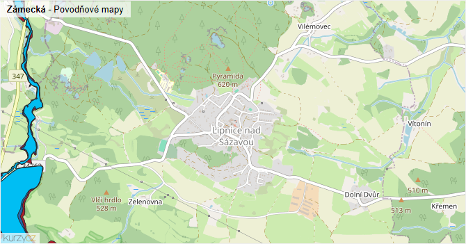 Zámecká - záplavové mapy stoleté vody