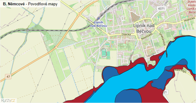 B. Němcové - záplavové mapy stoleté vody