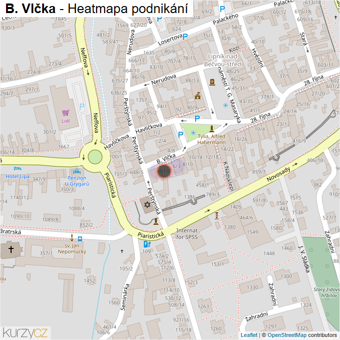Mapa B. Vlčka - Firmy v ulici.
