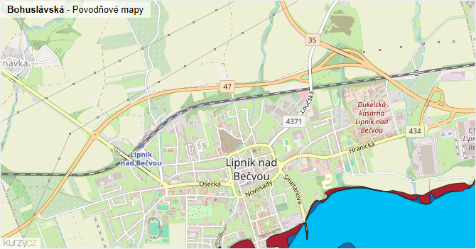 Bohuslávská - záplavové mapy stoleté vody