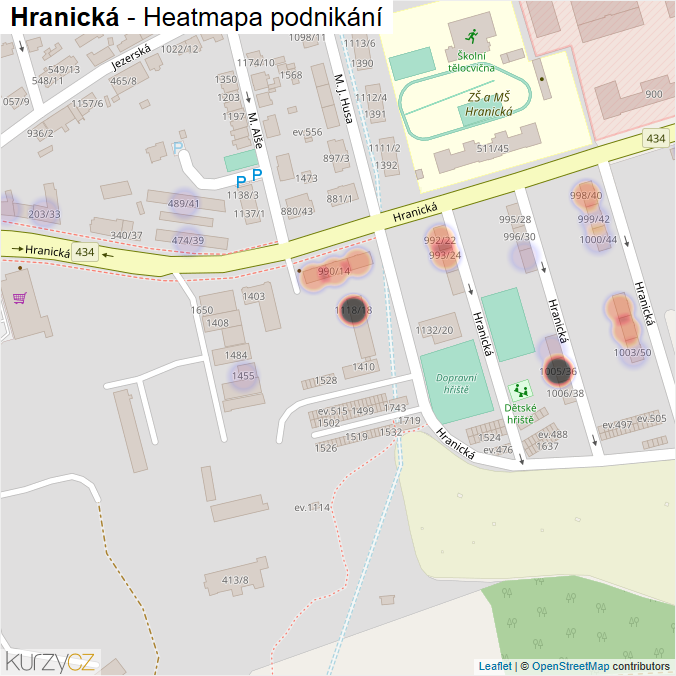 Mapa Hranická - Firmy v ulici.