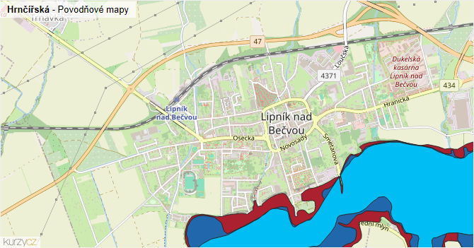 Hrnčířská - záplavové mapy stoleté vody