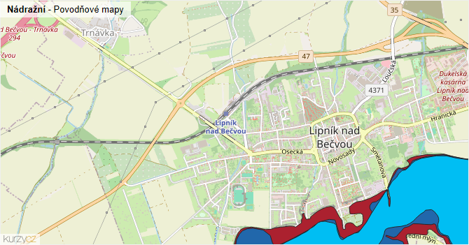 Nádražní - záplavové mapy stoleté vody