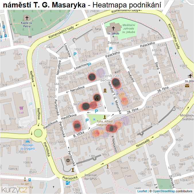 Mapa náměstí T. G. Masaryka - Firmy v ulici.