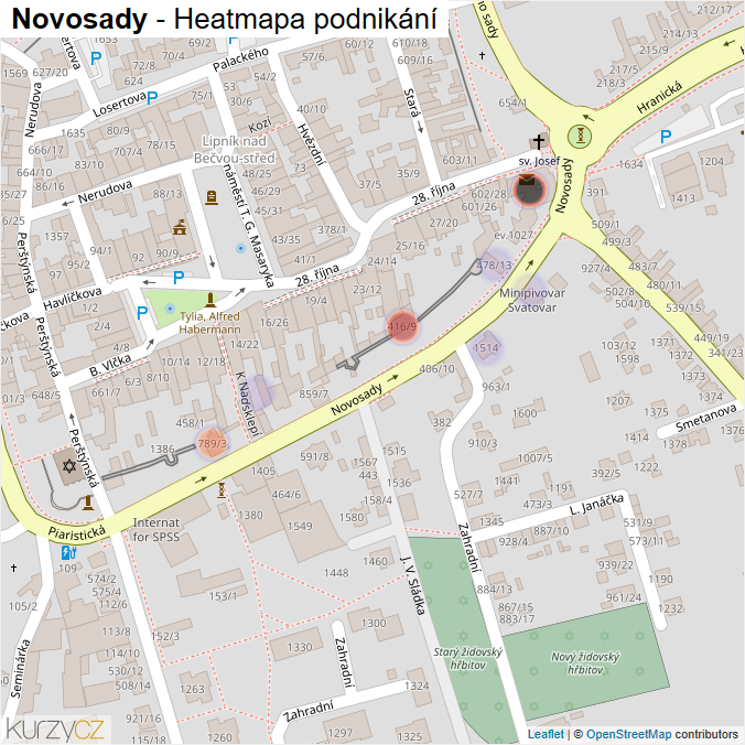 Mapa Novosady - Firmy v ulici.