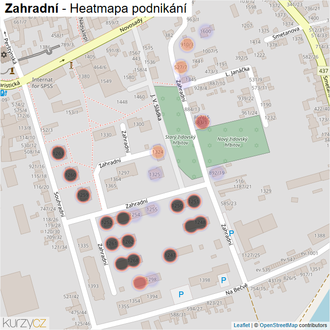 Mapa Zahradní - Firmy v ulici.