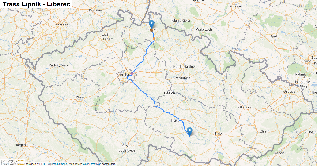 Lipník-Liberec, mapa trasy