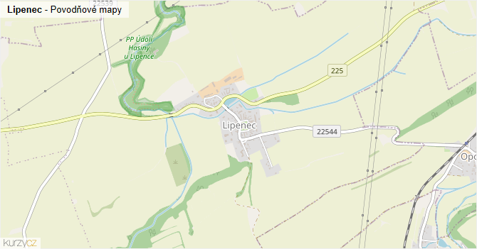 Lipenec - záplavové mapy stoleté vody