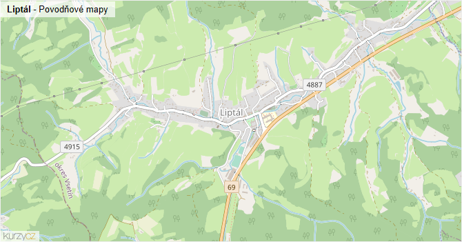 Liptál - záplavové mapy stoleté vody