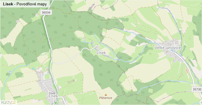 Lísek - záplavové mapy stoleté vody