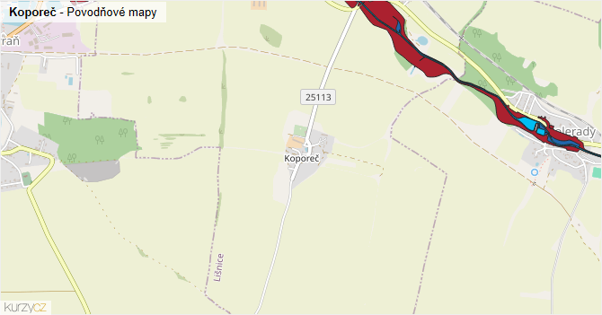 Koporeč - záplavové mapy stoleté vody