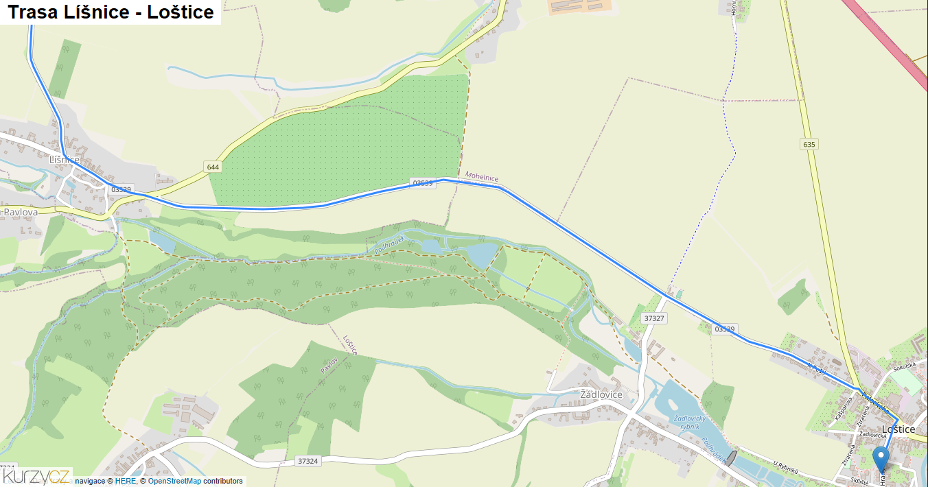 Líšnice-Loštice, mapa trasy
