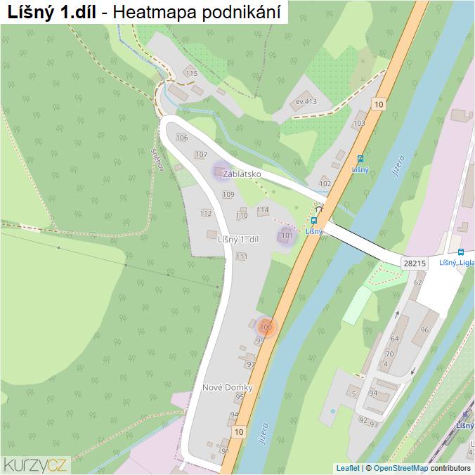 Mapa Líšný 1.díl - Firmy v části obce.