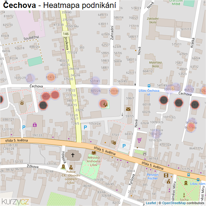 Mapa Čechova - Firmy v ulici.