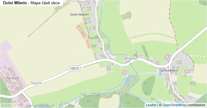 Dolní Miletín - mapa části obce