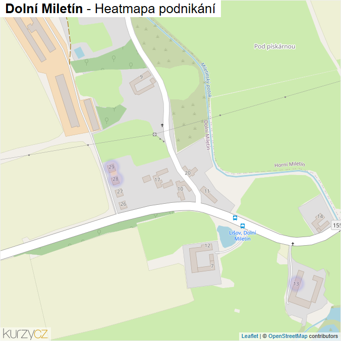 Mapa Dolní Miletín - Firmy v části obce.